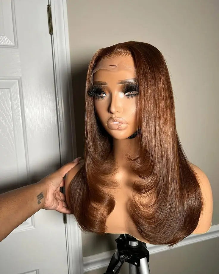Pink Wig Layered Cut Straight Lace Front Wig PrePlucked 13x4 HD Lace Frontal Wig Synthetic And Blend High Quality Daily Cosplay