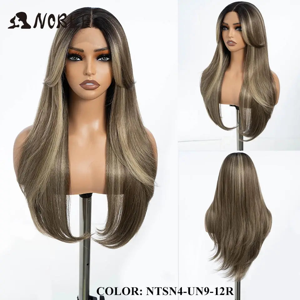 Noble Synthetic Lace Front Wig 26" Straight Ombre lace Wig  Cosplay part Wig Blonde Wigs For Women Lace Wig synthetic Lace Wig