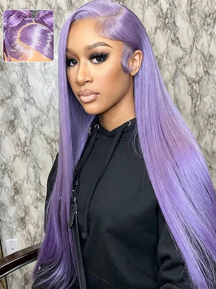 Purple Lace Front Human Hair Wigs Colored Wig Straight Hair 13x6 HD Lace Frontal Wig Transparent Vietnamese Raw Human Hair Wigs For Women Pre Plucked with Baby Hair