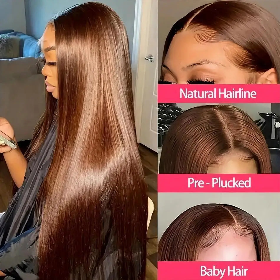 Chocolate Brown Straight Human Hair Wigs For Women 13X6 Hd Lace Frontal Wig 13X4 Lace Front Pre Plucked Colored Wig 30 36 Inch