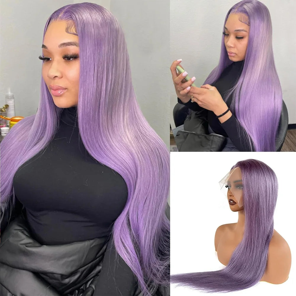 Purple Lace Front Human Hair Wigs Colored Wig Straight Hair 13x6 HD Lace Frontal Wig Transparent Vietnamese Raw Human Hair Wigs For Women Pre Plucked with Baby Hair