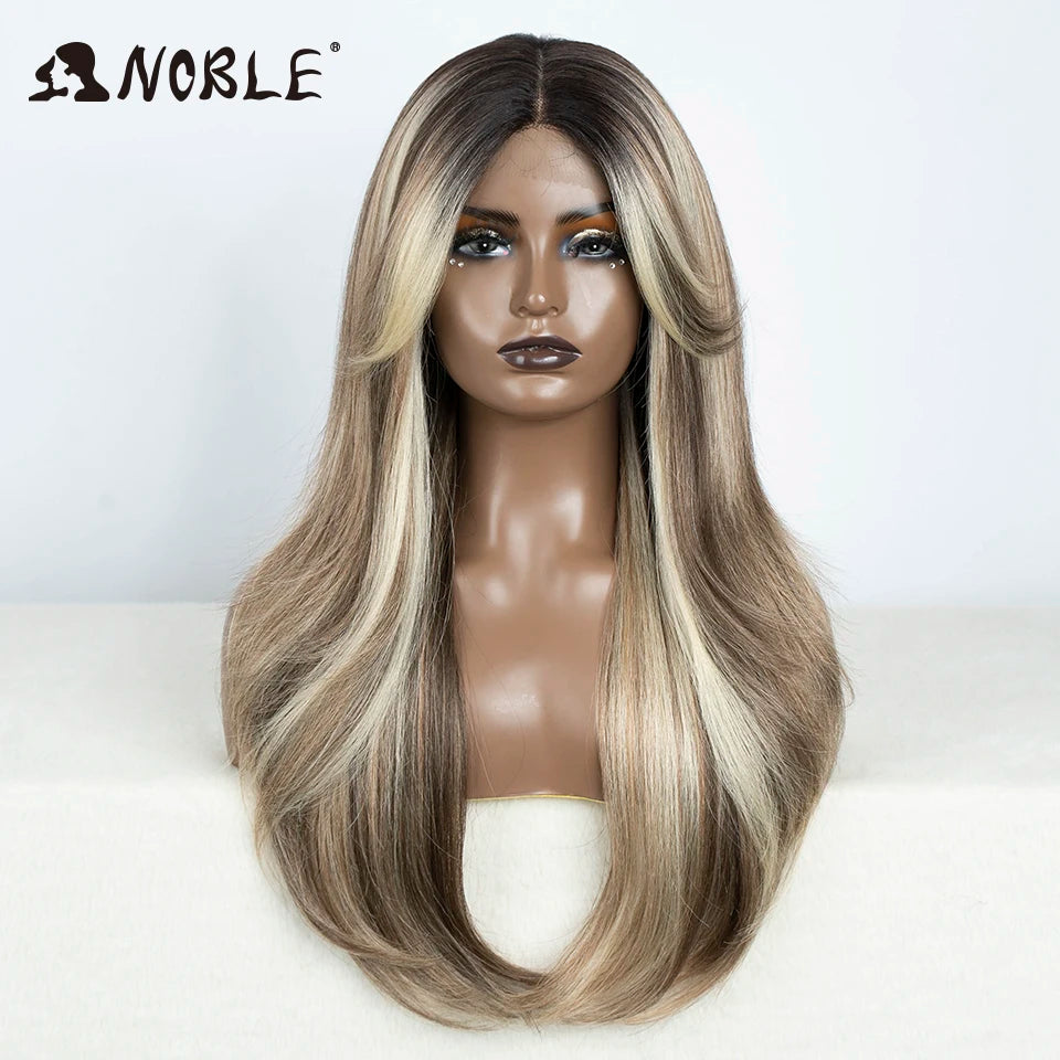 Noble Synthetic Lace Front Wig 26" Straight Ombre lace Wig  Cosplay part Wig Blonde Wigs For Women Lace Wig synthetic Lace Wig
