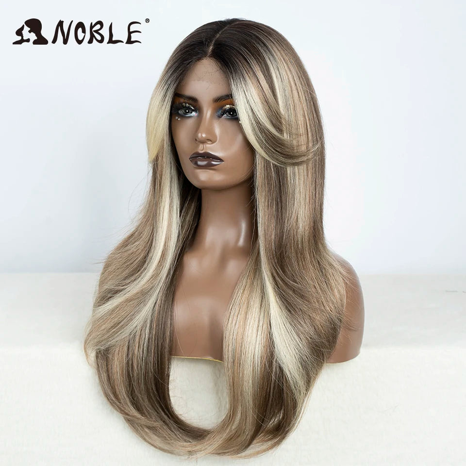 Noble Synthetic Lace Front Wig 26" Straight Ombre lace Wig  Cosplay part Wig Blonde Wigs For Women Lace Wig synthetic Lace Wig