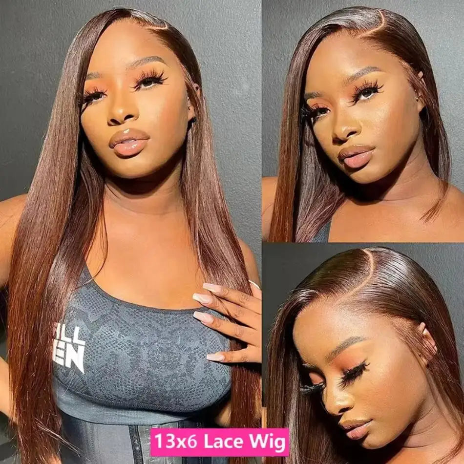 Chocolate Brown Straight Human Hair Wigs For Women 13X6 Hd Lace Frontal Wig 13X4 Lace Front Pre Plucked Colored Wig 30 36 Inch