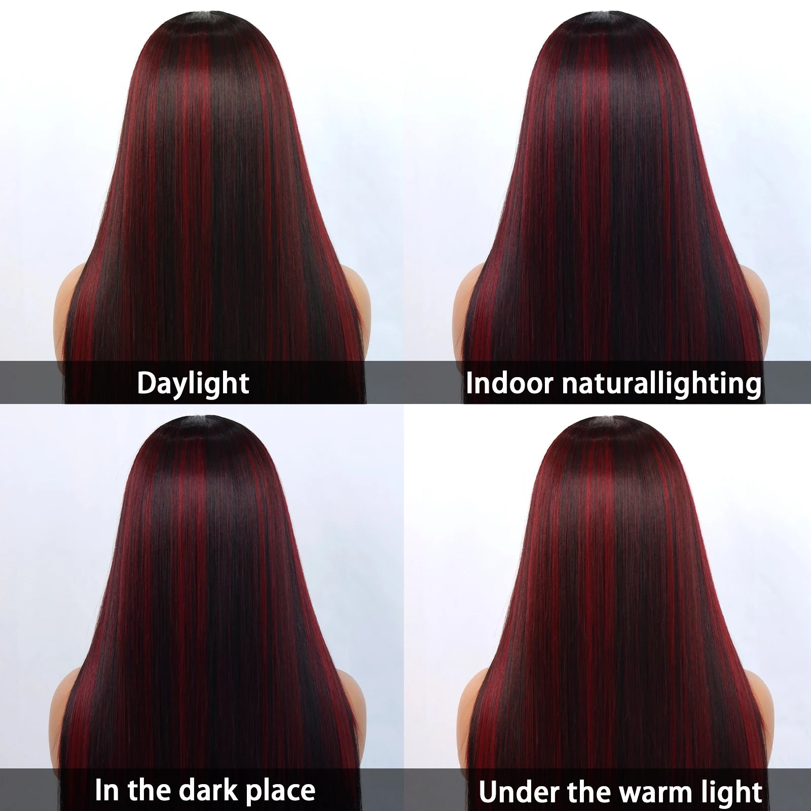 Aubree Synthetic Wigs 13*4 Lace Front Wig For Women Daily Wear Ombre Burgundy Black Hightlight 28 inch Long Straight