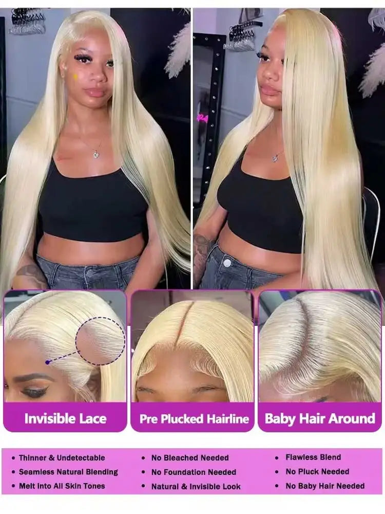 Blond Straight  Lace Frontal Remy Honey Blond Bone Wig