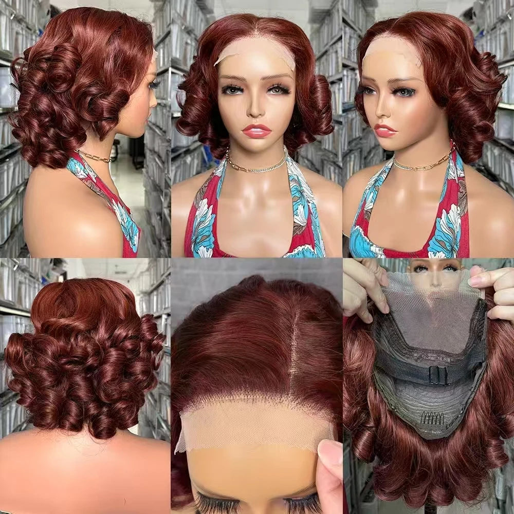 Short Curly Bob Wigs 5x5 Lace Front Human Hair Wig Brazilian Remy Body Loose Wave Curl Hair Wear and Go Glueless Wig for Woman