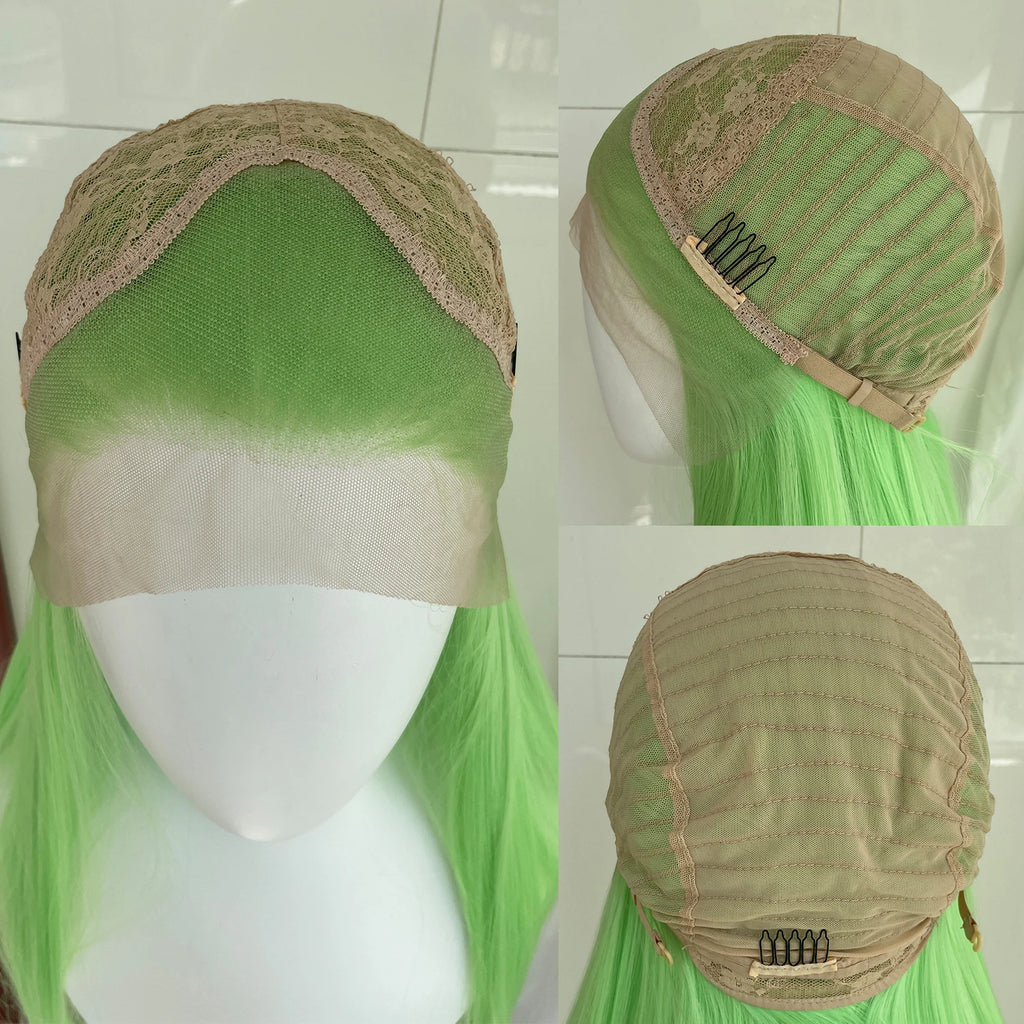 Light Green 13x4 Synthetic Lace Front Wig for Women 26 Inch Long Straight Glueless Wigs Heat Resistant Wig Free Part 150 Density