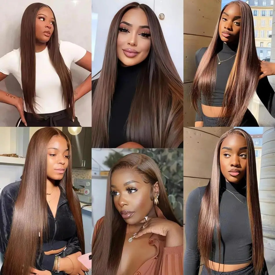 Chocolate Brown Straight Human Hair Wigs For Women 13X6 Hd Lace Frontal Wig 13X4 Lace Front Pre Plucked Colored Wig 30 36 Inch
