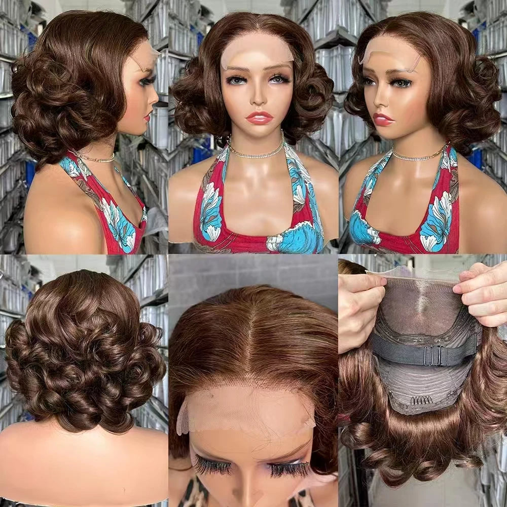 Short Curly Bob Wigs 5x5 Lace Front Human Hair Wig Brazilian Remy Body Loose Wave Curl Hair Wear and Go Glueless Wig for Woman