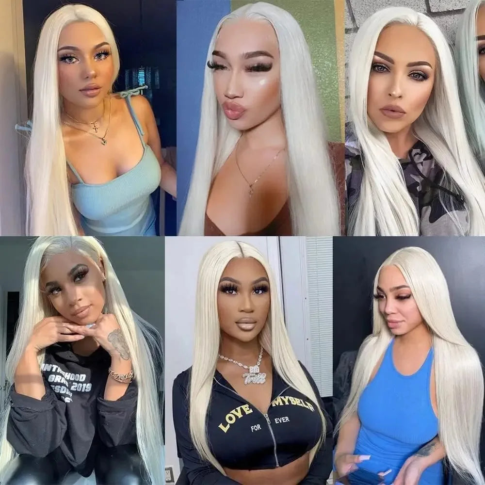 Platinum Blonde Straight Lace Front Wig Pre Plucked Ready to Wear 13x4 HD Glueless Synthetic Lace Frontal Wig for Women Cosplay