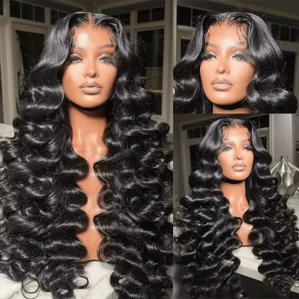 Frontal Lace Preplucked Natural Black Deep Wave Frontal Wig
