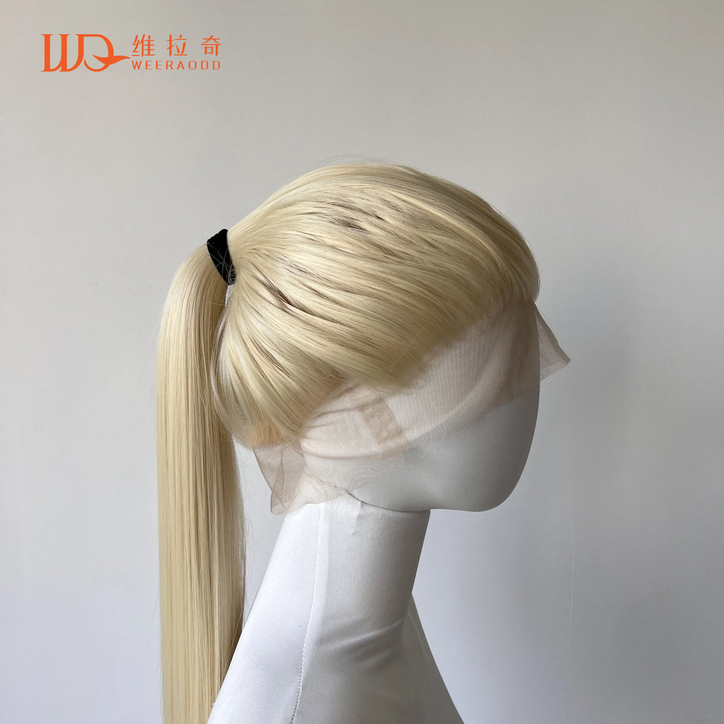 Light Blonde Color Synthetic Full Lace Wigs for Black Women Heat Resistant 26 Inch Long Straight Full Hand Tied Free Part 150%