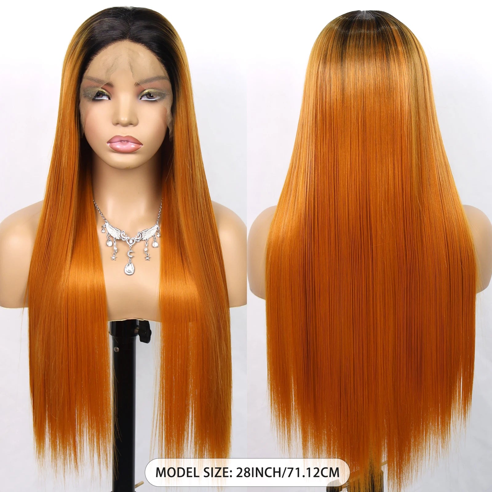 Aubree Synthetic Wigs 13*4 Lace Front Wig For Women Daily Wear Ombre Burgundy Black Hightlight 28 inch Long Straight