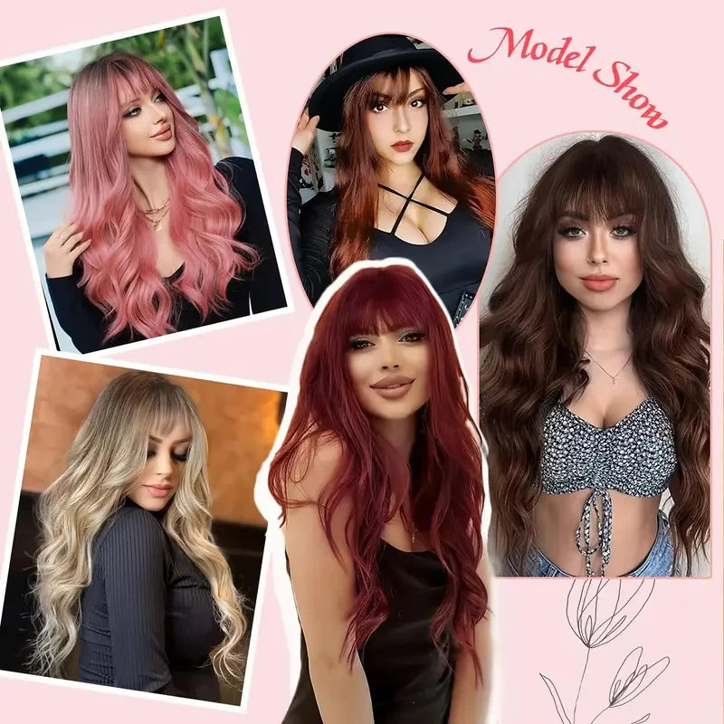 Red wine color synthetic wig with long curly hair