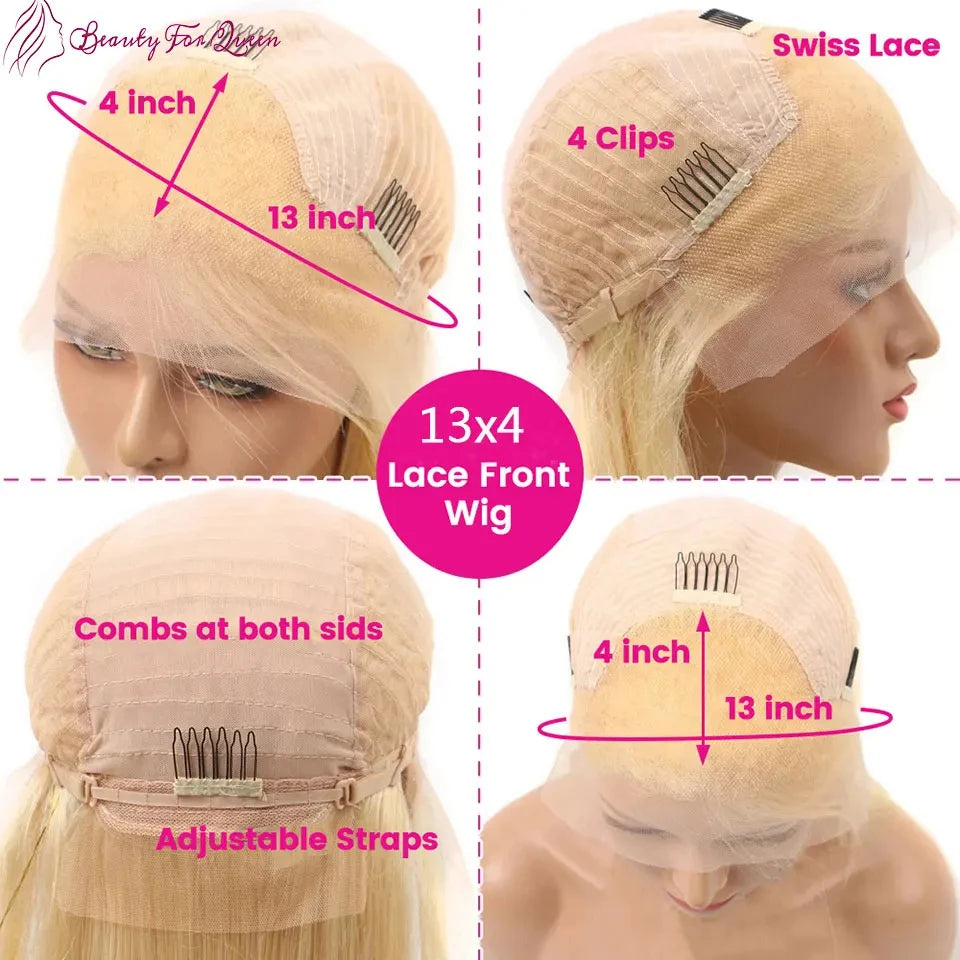 Blue Lace Front Human Hair Wigs For Women Straight HD Transparent Lace Frontal Wig Remy Brazilian Hair Front Lace Wig PrePlucked