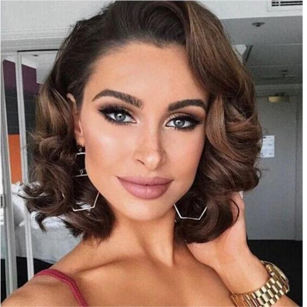 Short Curly Bob Wigs 5x5 Lace Front Human Hair Wig Brazilian Remy Body Loose Wave Curl Hair Wear and Go Glueless Wig for Woman