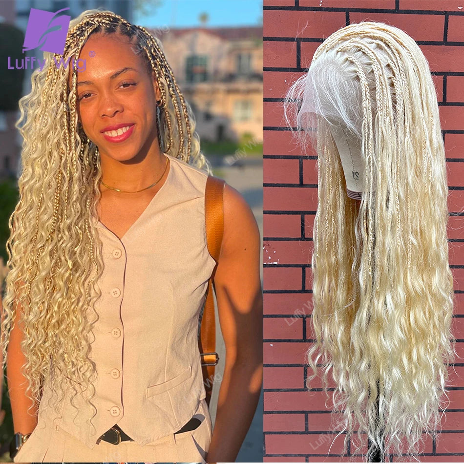 Human Hair Curly 613 Blonde Color Braided Wig