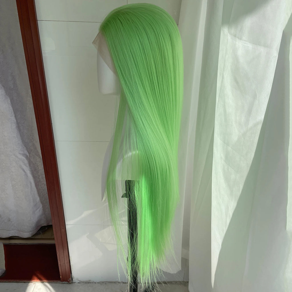 Light Green 13x4 Synthetic Lace Front Wig for Women 26 Inch Long Straight Glueless Wigs Heat Resistant Wig Free Part 150 Density