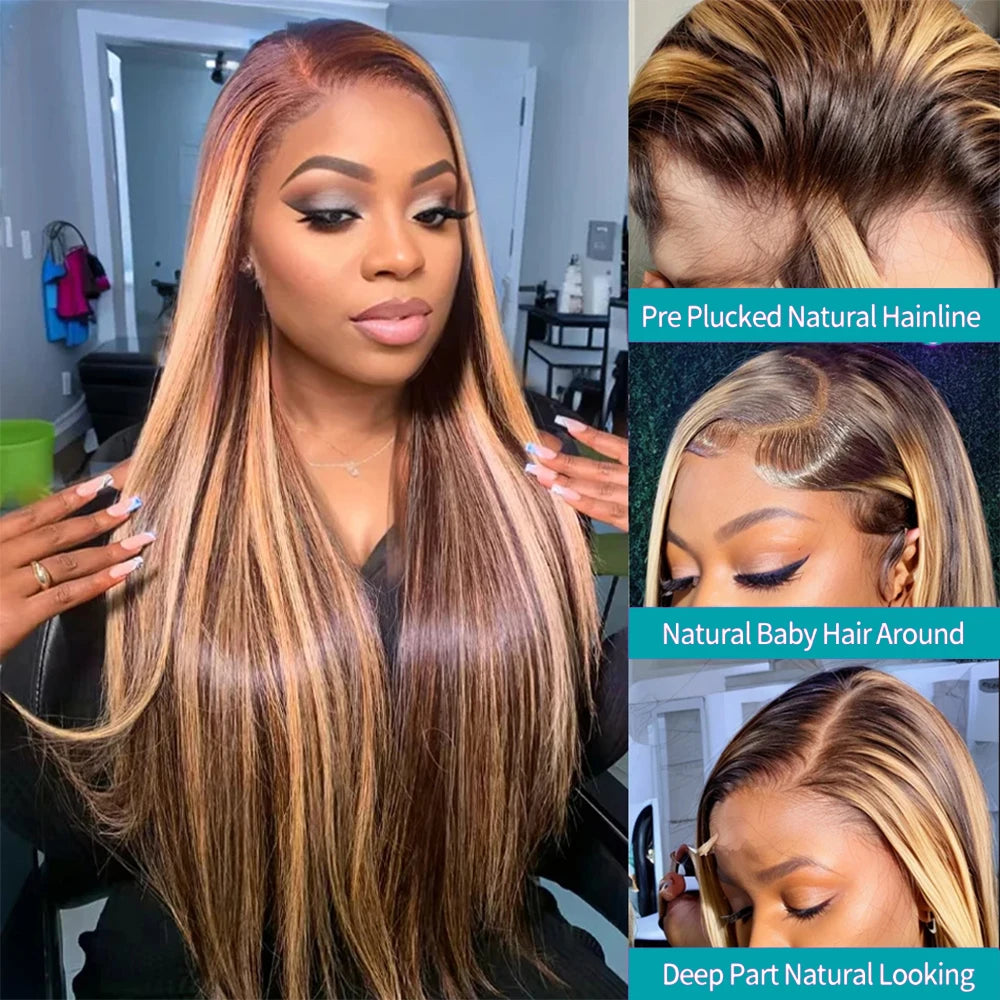 P4/27 Highlight Wig Human Hair 13x6 Bone Straight Lace Front Wigs Ombre Honey Blonde Colored Wig Pre Plucked With Baby Hair