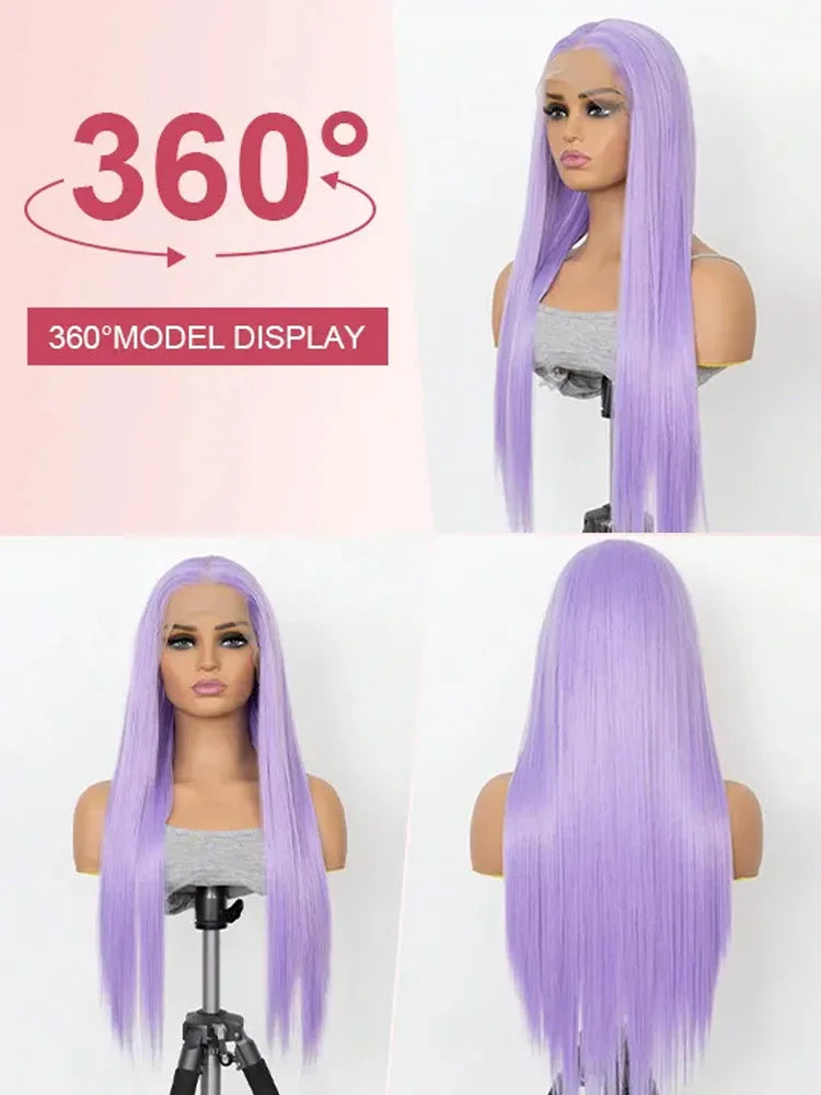 Purple Lace Front Human Hair Wigs Colored Wig Straight Hair 13x6 HD Lace Frontal Wig Transparent Vietnamese Raw Human Hair Wigs For Women Pre Plucked with Baby Hair