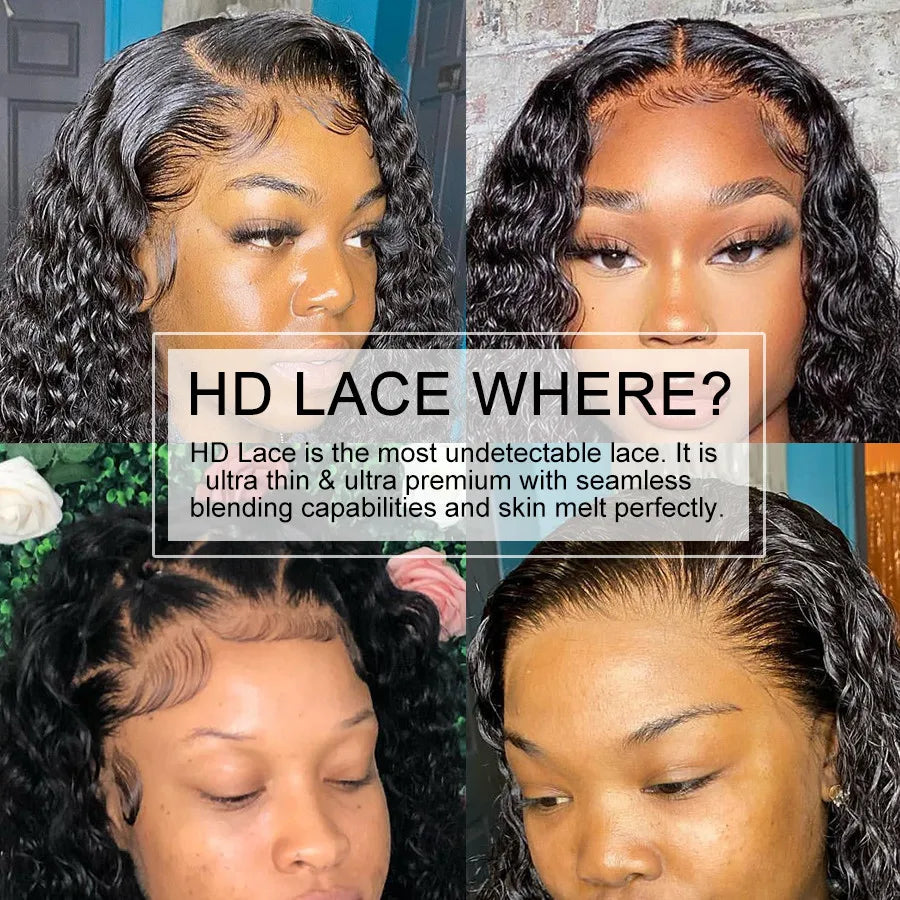 250% 13X4 HD Transparent Lace Full Frontal Wig Water Wave Deep Part Curly Wigs 100% Human Hair Pre Plucked Remy Hair For Women
