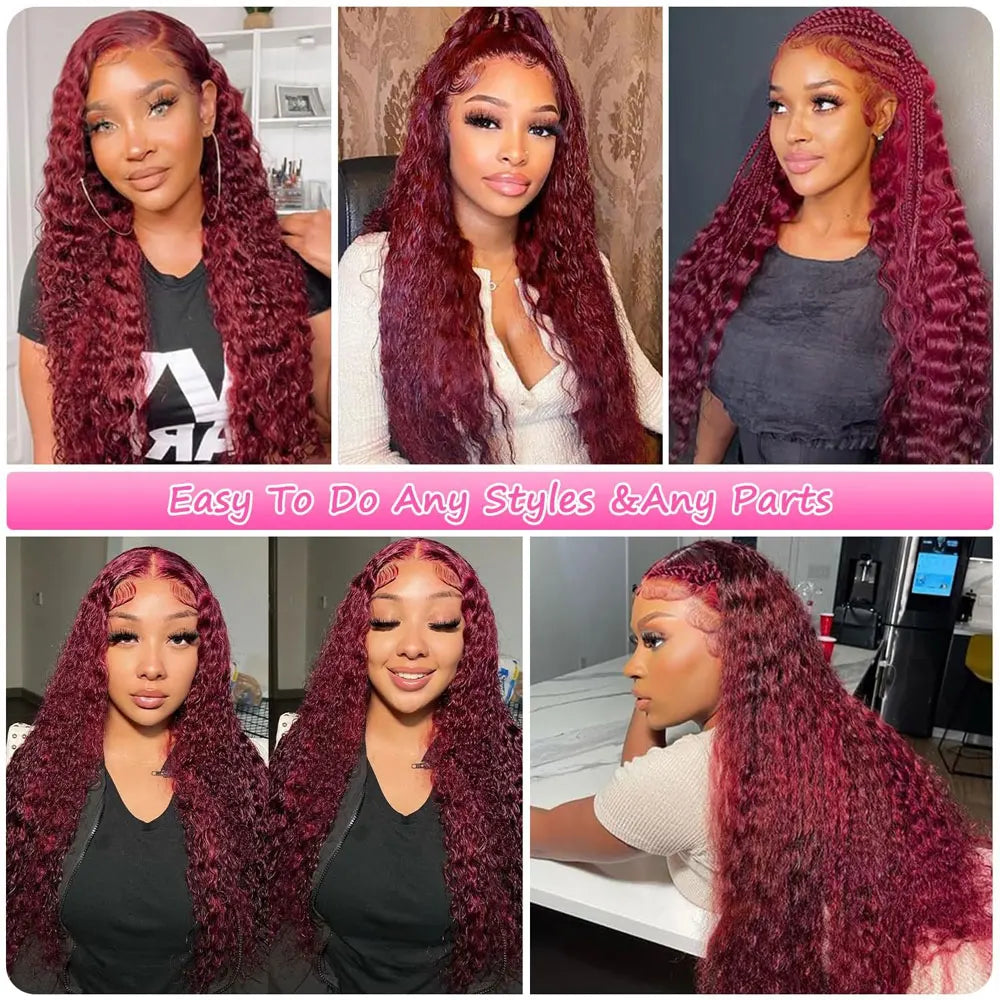 30 Inch Burgundy 99j Deep Wave Frontal Wig