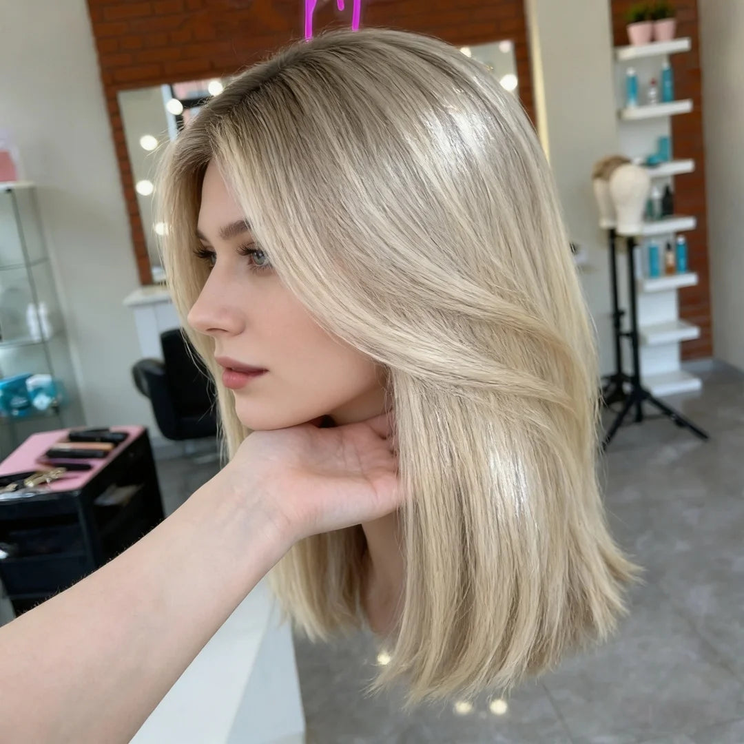 14 inch Soft highlight Blond Wave Hair 150 density and 13×4 100%human hair wig lace front wig, with baby hair pre plucked