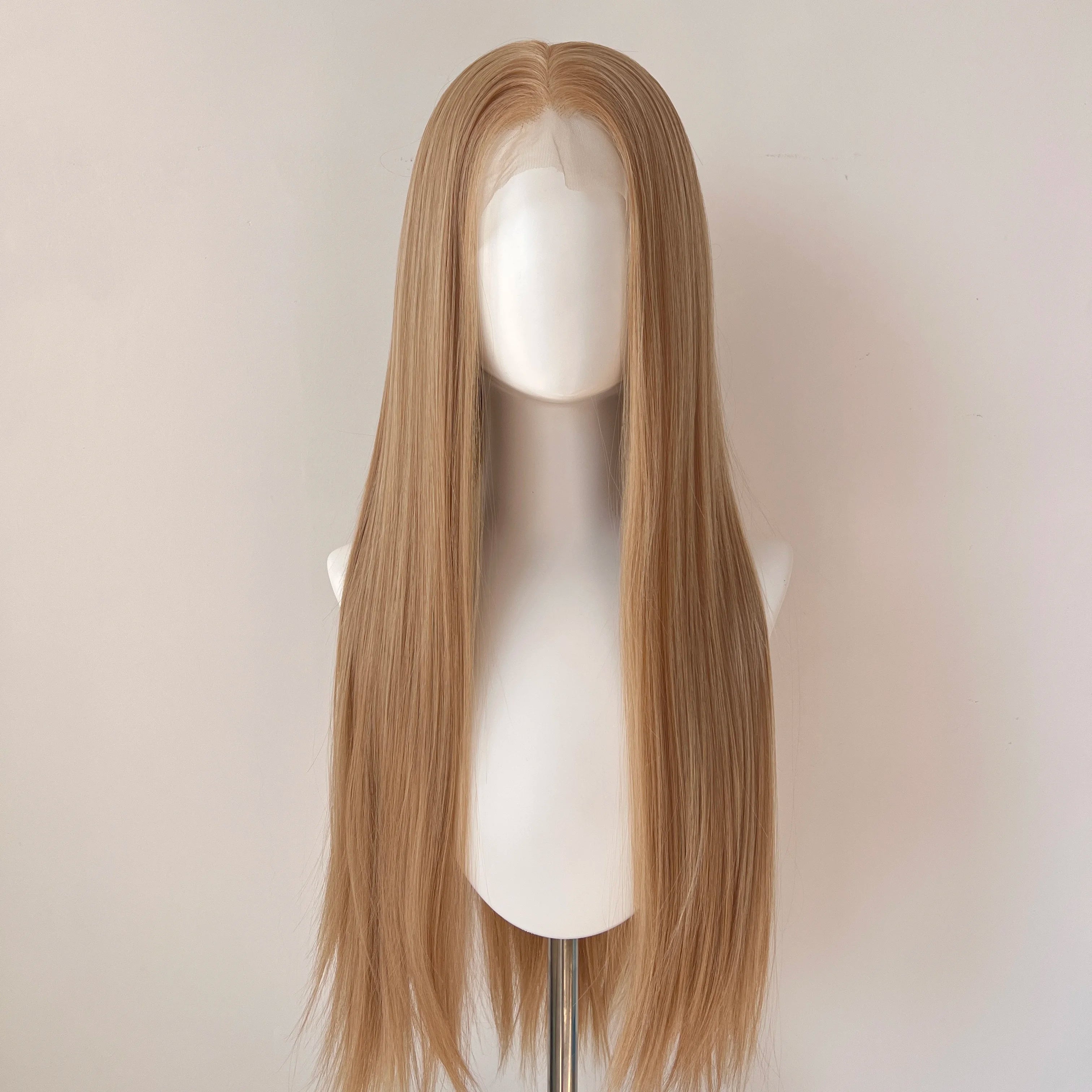 Light Blonde Color Synthetic Full Lace Wigs for Black Women Heat Resistant 26 Inch Long Straight Full Hand Tied Free Part 150%