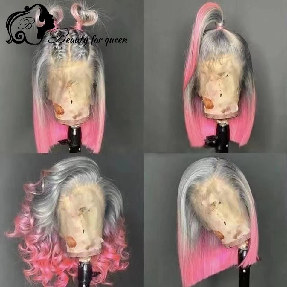 13x4 Short Bob Wig Lace Front Human Hair Wigs Grey Pink 60 Purple Blue Green Yellow Colored Straight Lace Front Wig For Women