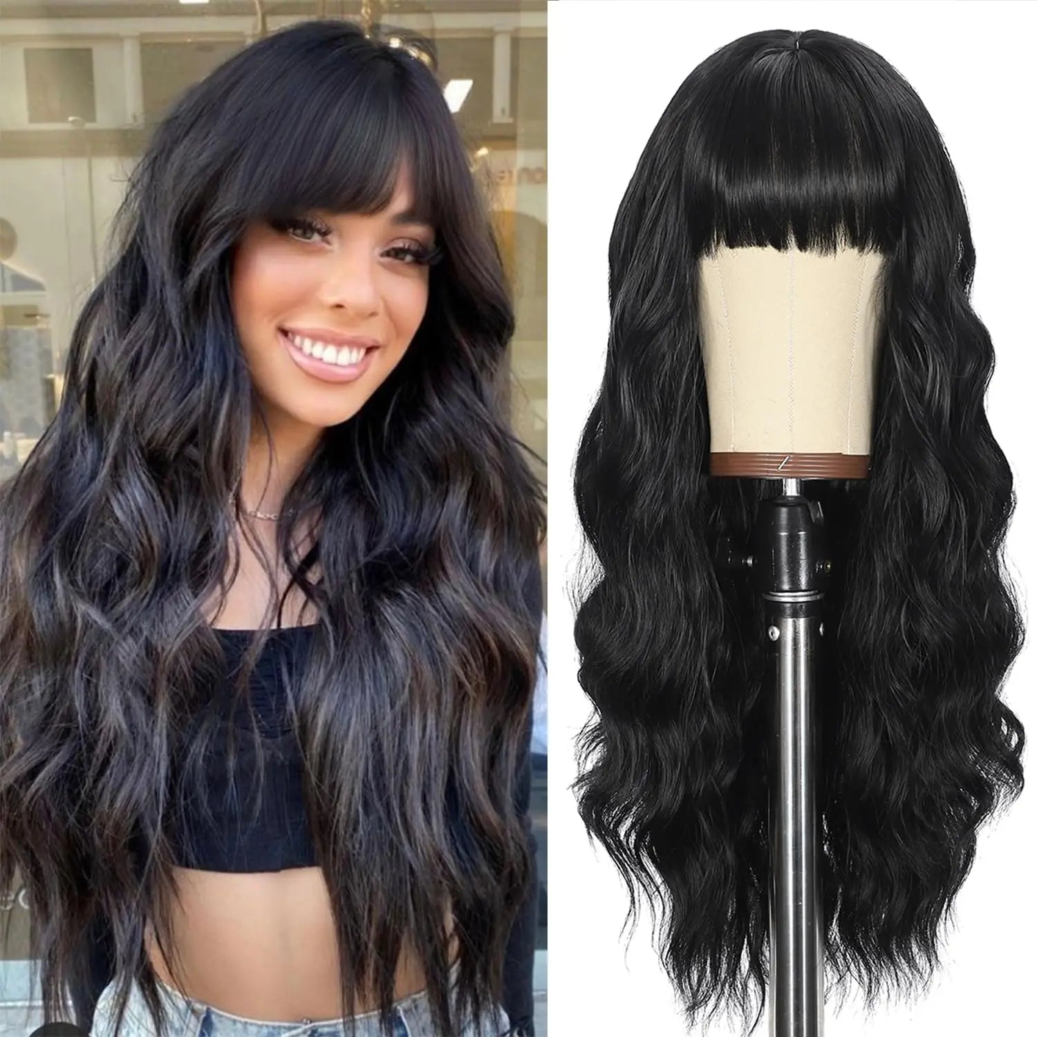 Red wine color synthetic wig with long curly hair