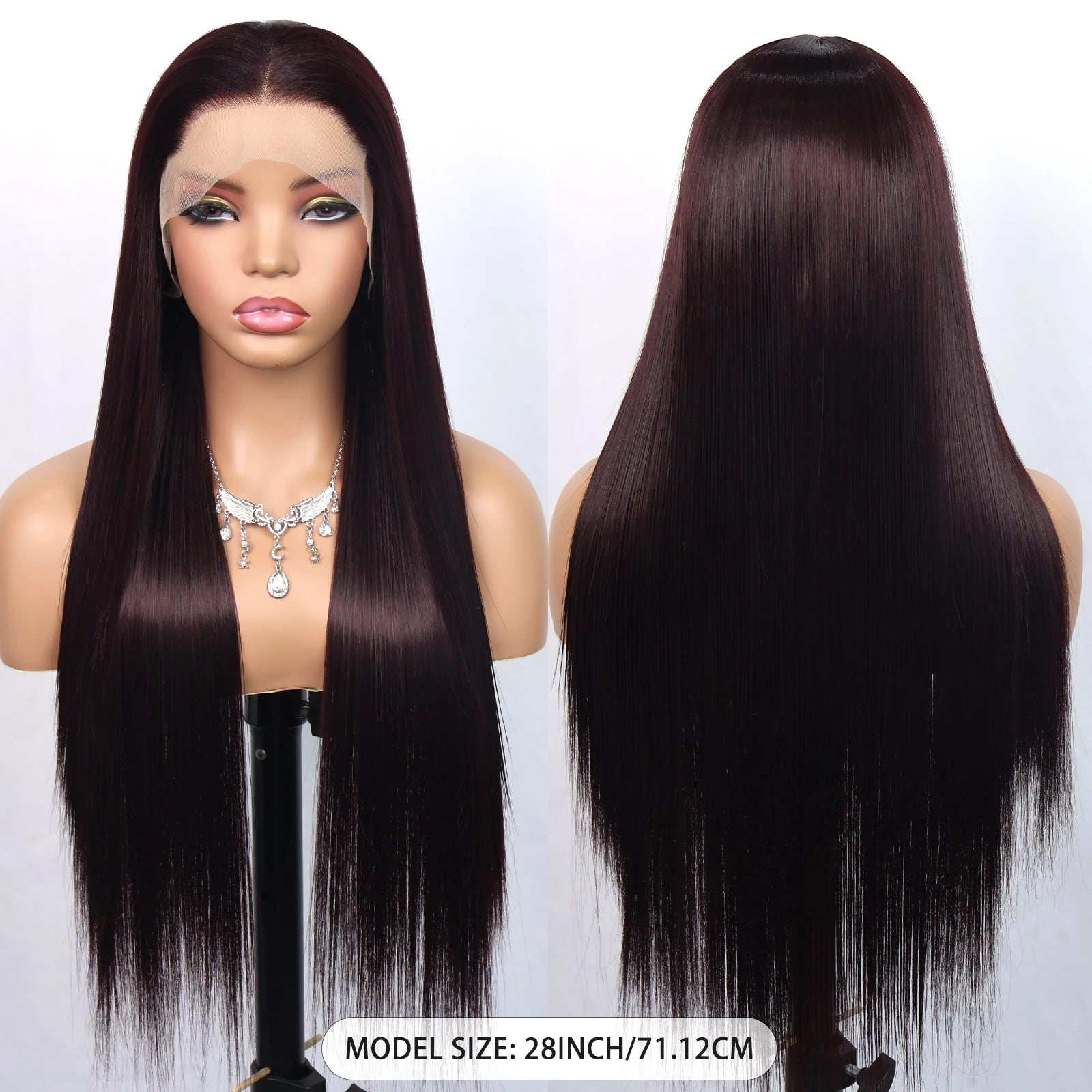 Aubree Synthetic Wigs 13*4 Lace Front Wig For Women Daily Wear Ombre Burgundy Black Hightlight 28 inch Long Straight