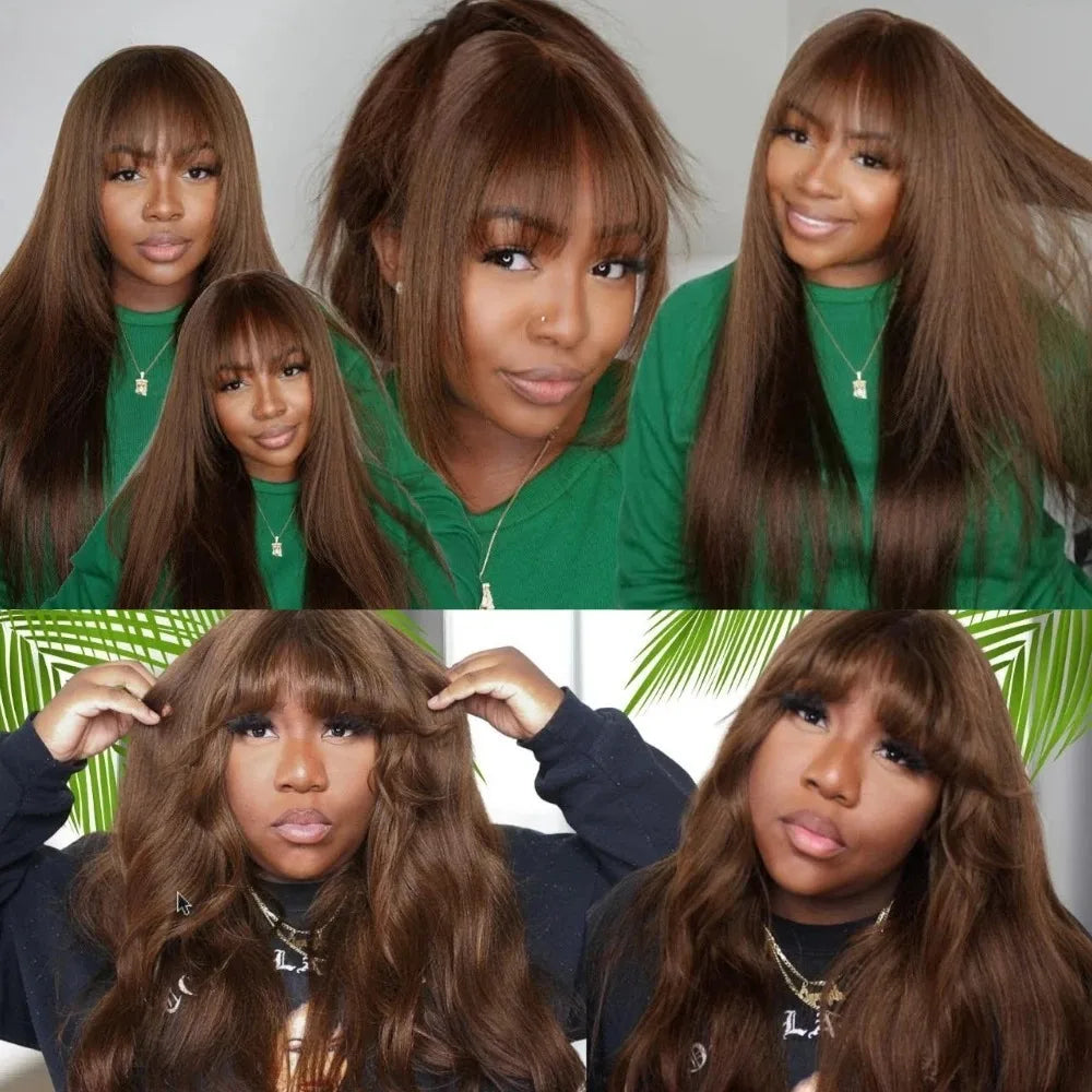 99J Burgundy Red Layered Lace Front Wig With Bangs Bone Straight Synthetic Lace Frontal Wigs 13x4 HD Glueless PrePlucked Cosplay