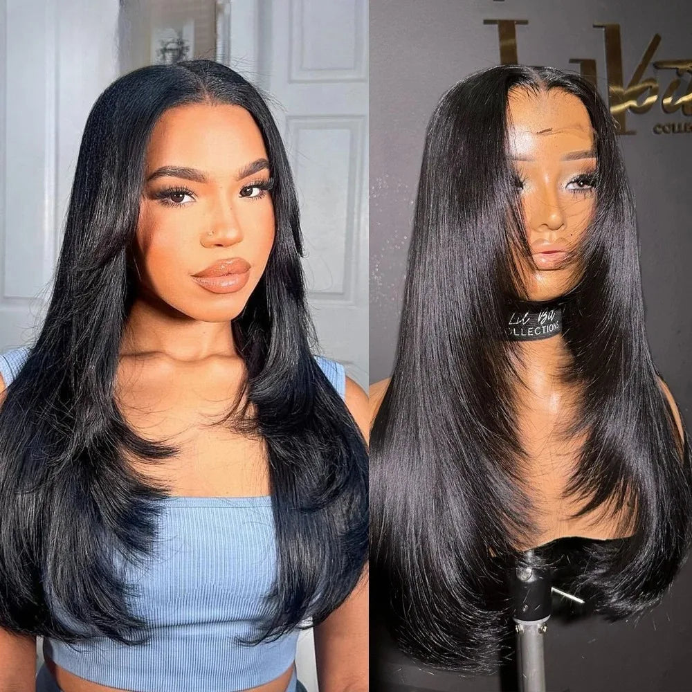 Pink Wig Layered Cut Straight Lace Front Wig PrePlucked 13x4 HD Lace Frontal Wig Synthetic And Blend High Quality Daily Cosplay