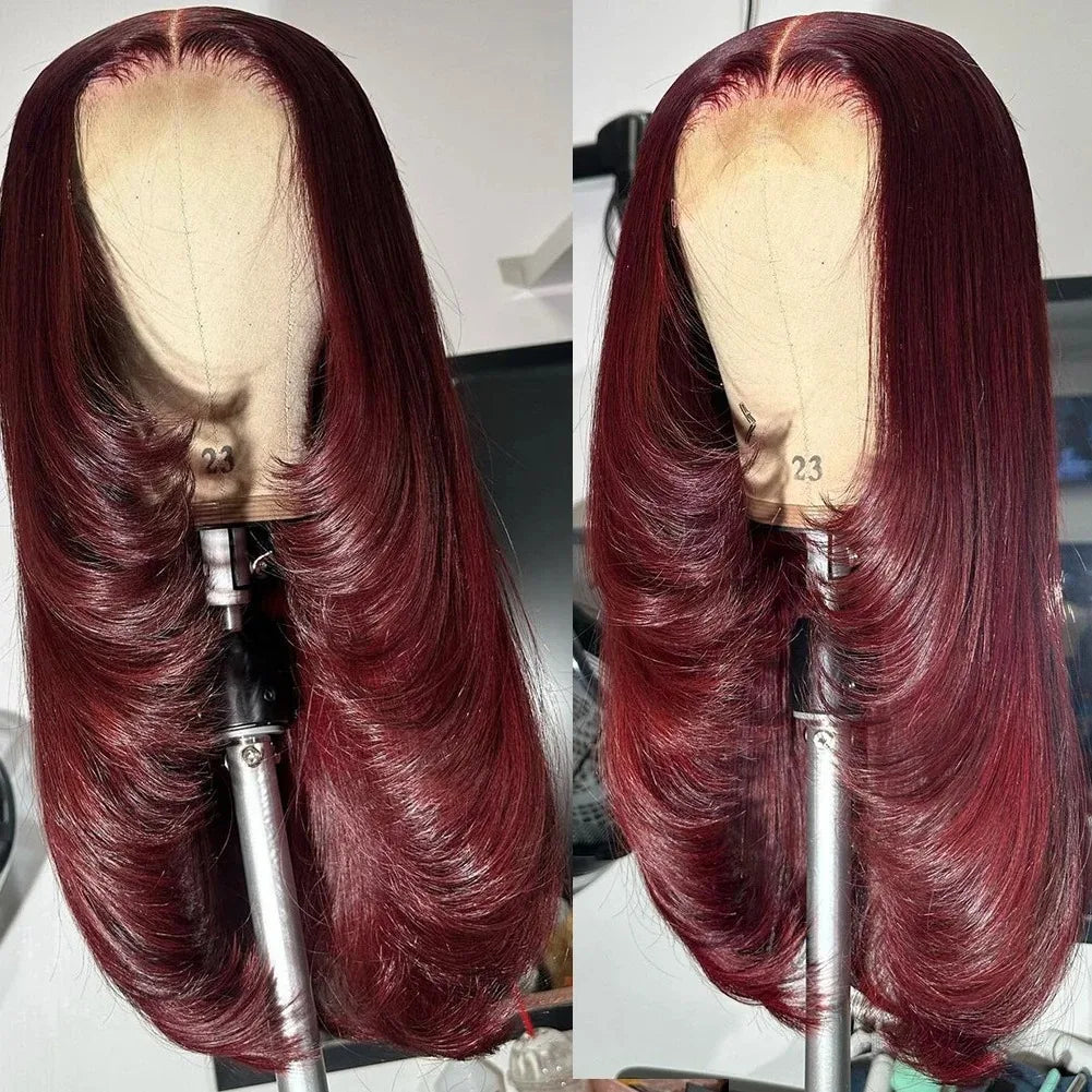 Pink Wig Layered Cut Straight Lace Front Wig PrePlucked 13x4 HD Lace Frontal Wig Synthetic And Blend High Quality Daily Cosplay