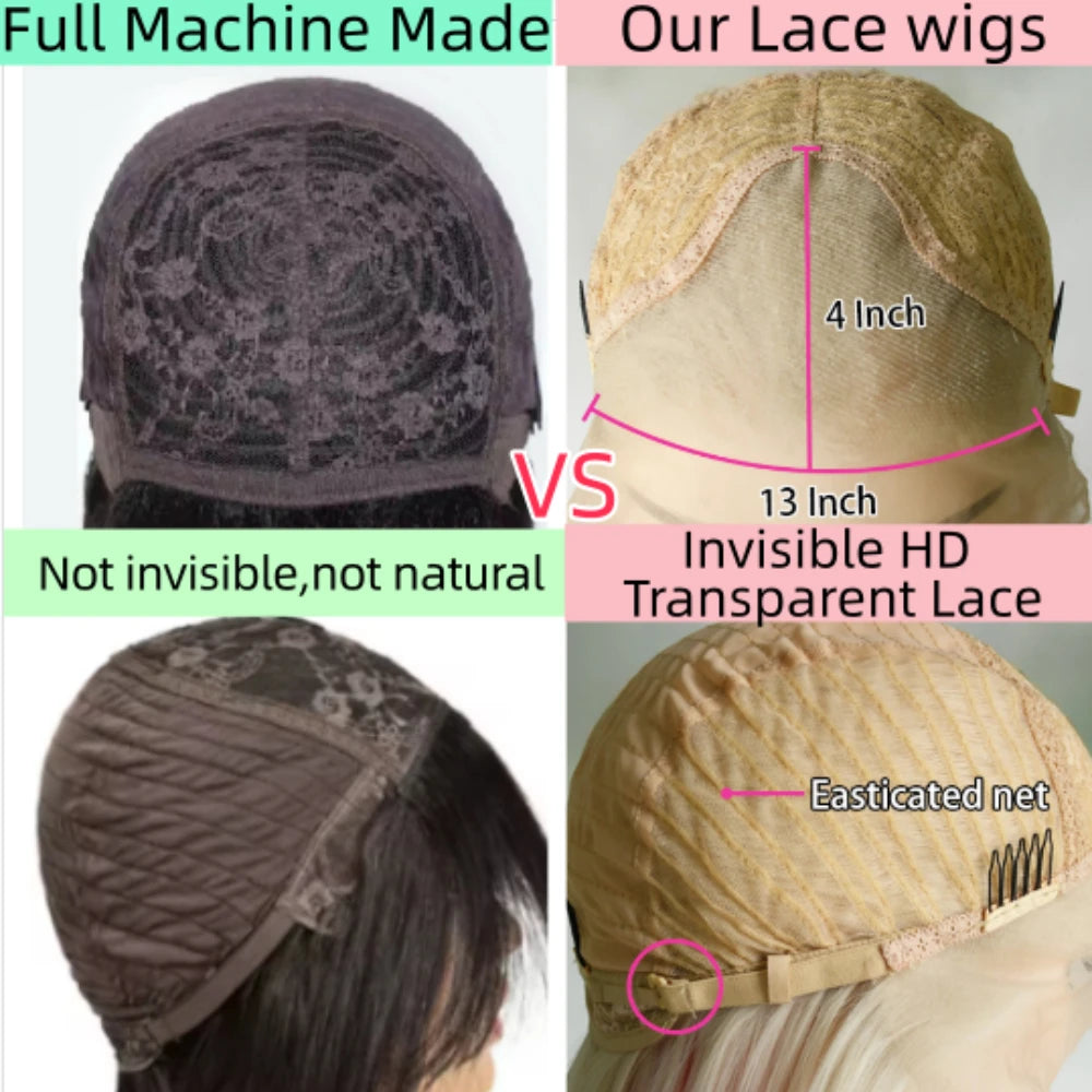 Pink Wig Layered Cut Straight Lace Front Wig PrePlucked 13x4 HD Lace Frontal Wig Synthetic And Blend High Quality Daily Cosplay