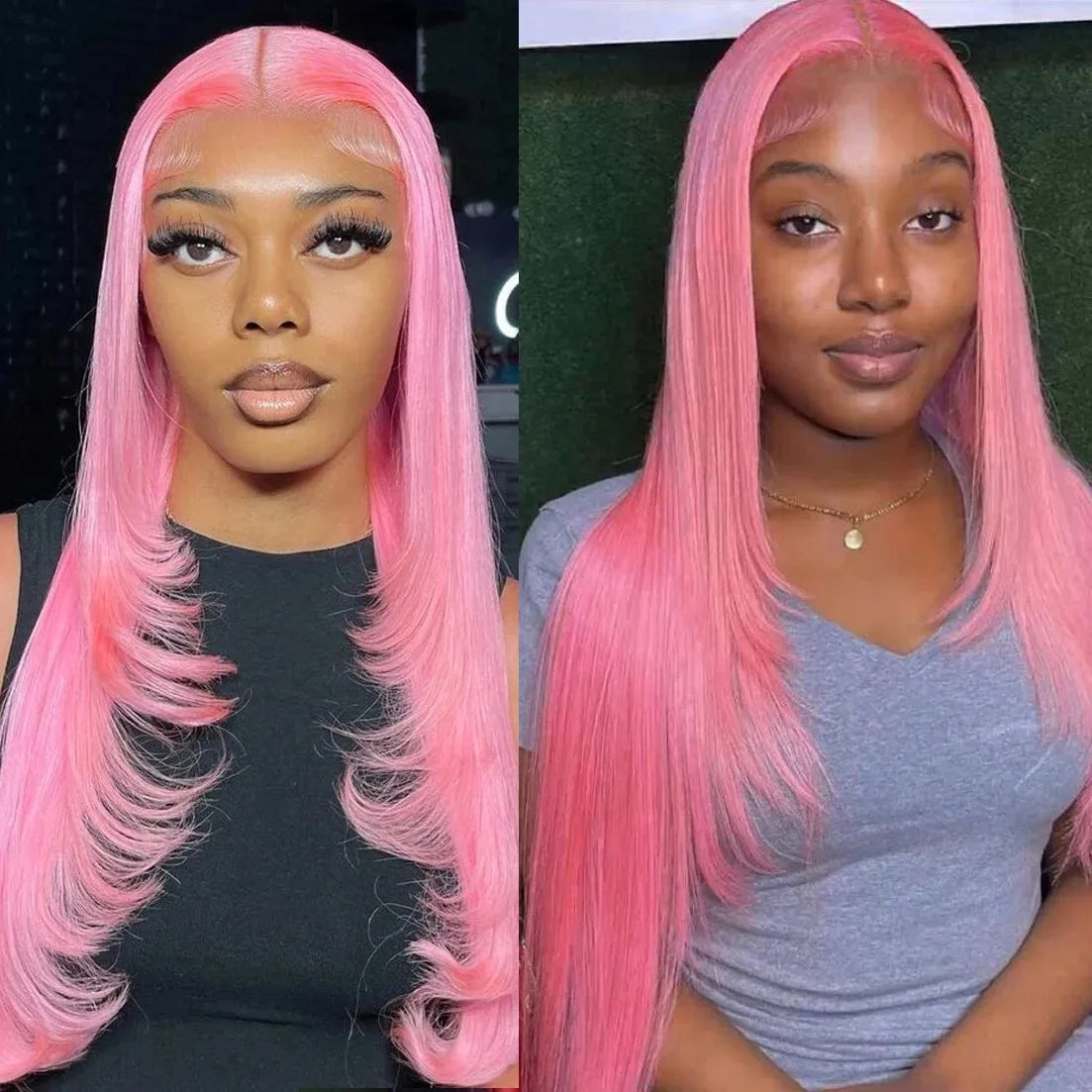 Pink Wig Layered Cut Straight Lace Front Wig PrePlucked 13x4 HD Lace Frontal Wig Synthetic And Blend High Quality Daily Cosplay