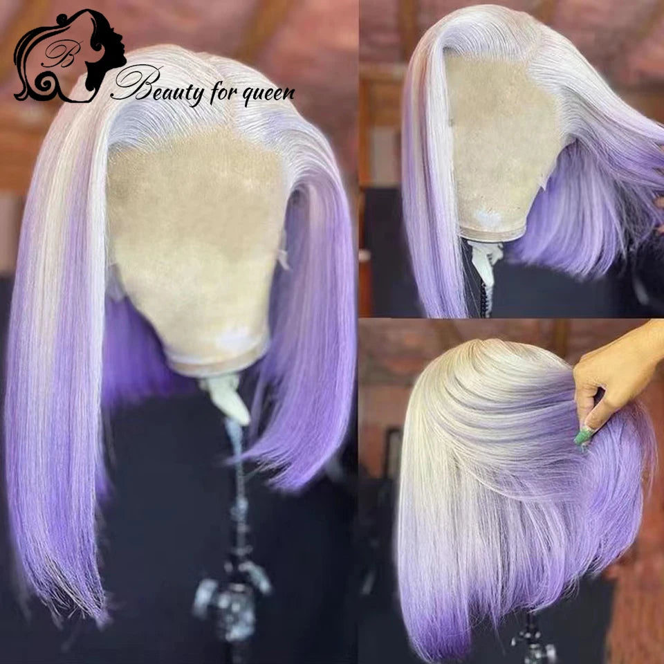 13x4 Short Bob Wig Lace Front Human Hair Wigs Grey Pink 60 Purple Blue Green Yellow Colored Straight Lace Front Wig For Women