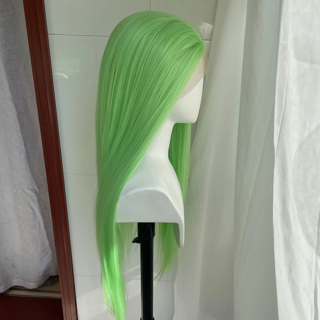 Light Green 13x4 Synthetic Lace Front Wig for Women 26 Inch Long Straight Glueless Wigs Heat Resistant Wig Free Part 150 Density