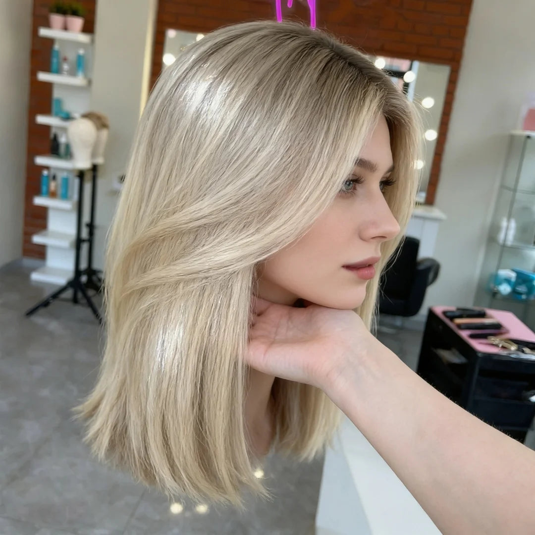 14 inch Soft highlight Blond Wave Hair 150 density and 13×4 100%human hair wig lace front wig, with baby hair pre plucked