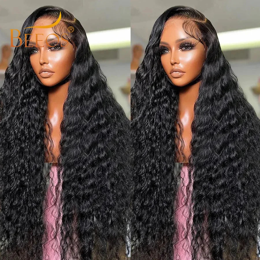 250% 13X4 HD Transparent Lace Full Frontal Wig Water Wave Deep Part Curly Wigs 100% Human Hair Pre Plucked Remy Hair For Women