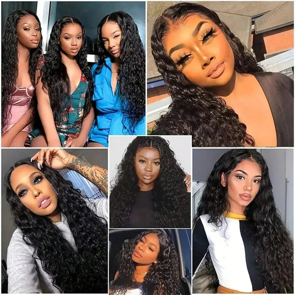 Frontal Lace Preplucked Natural Black Deep Wave Frontal Wig