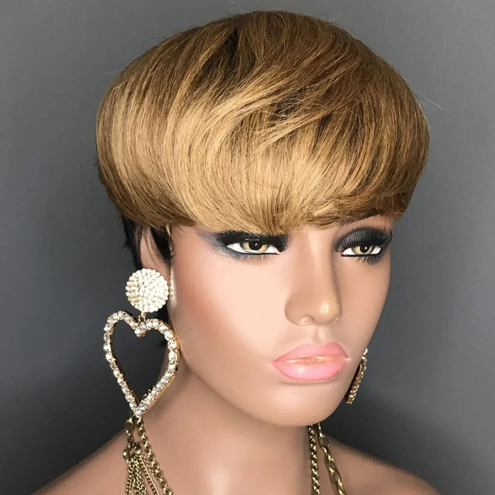 Pixie Cut Wig Human Hair Short Human Hair Wigs for Women Full Machine Wig Blonde 1b/27 Short Wigs
