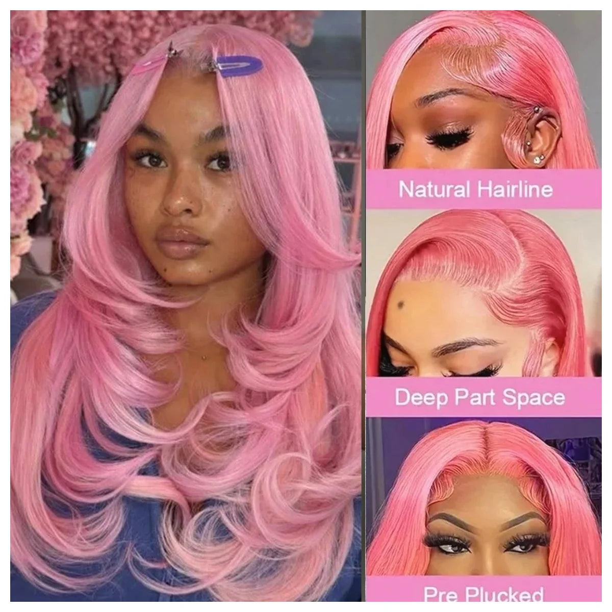 Pink Wig Layered Cut Straight Lace Front Wig PrePlucked 13x4 HD Lace Frontal Wig Synthetic And Blend High Quality Daily Cosplay