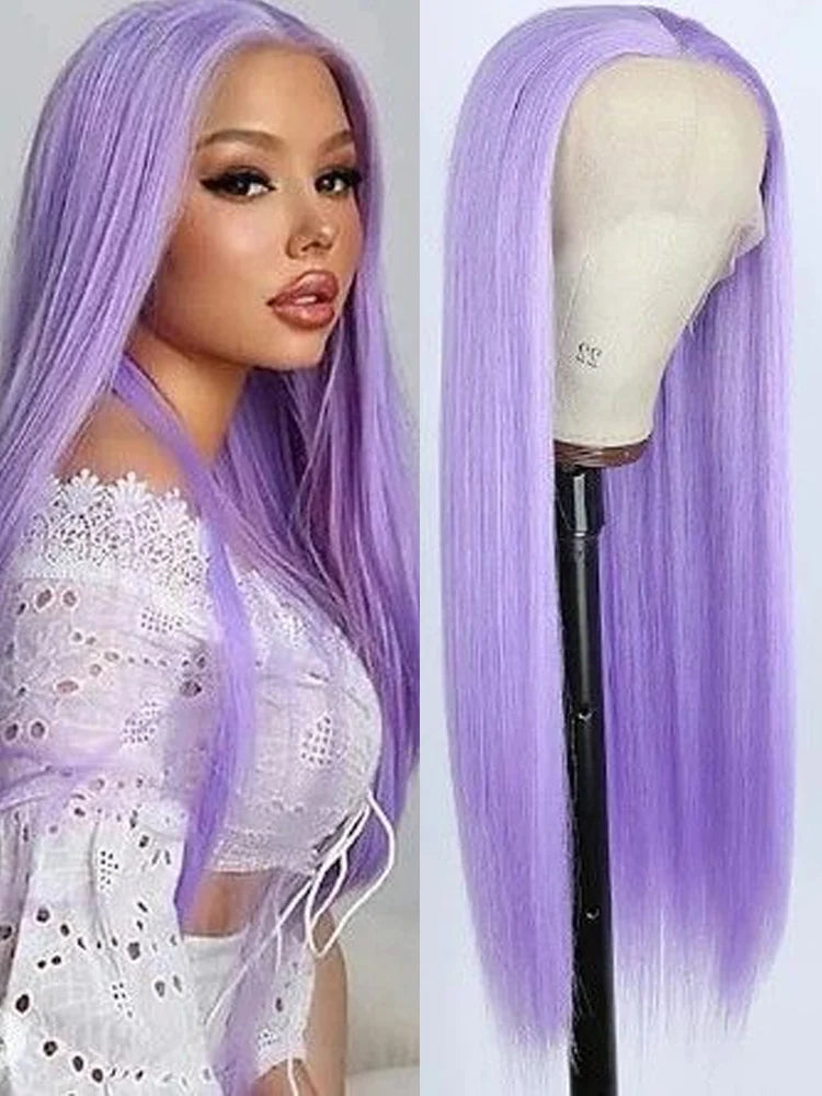 Purple Lace Front Human Hair Wigs Colored Wig Straight Hair 13x6 HD Lace Frontal Wig Transparent Vietnamese Raw Human Hair Wigs For Women Pre Plucked with Baby Hair