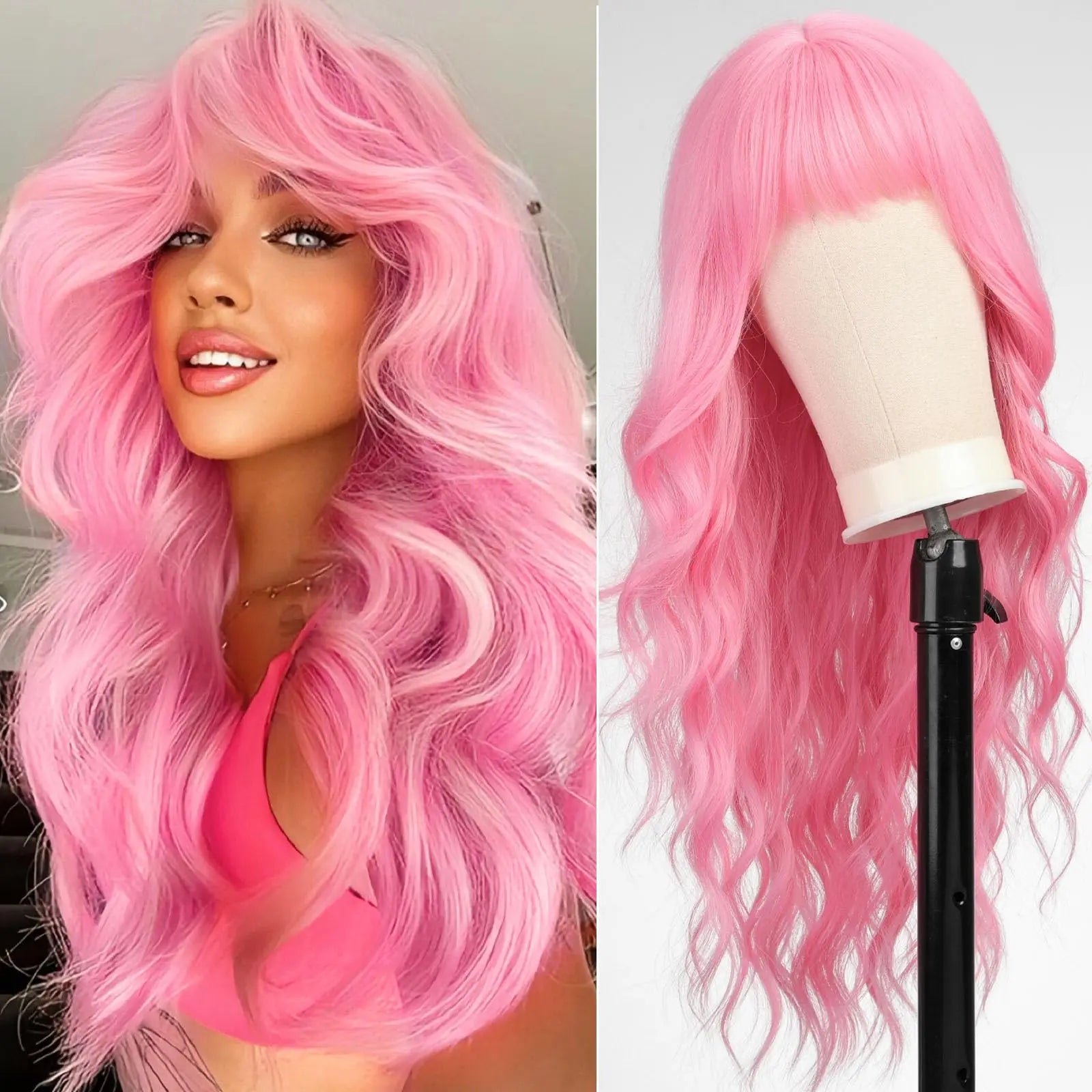Red wine color synthetic wig with long curly hair