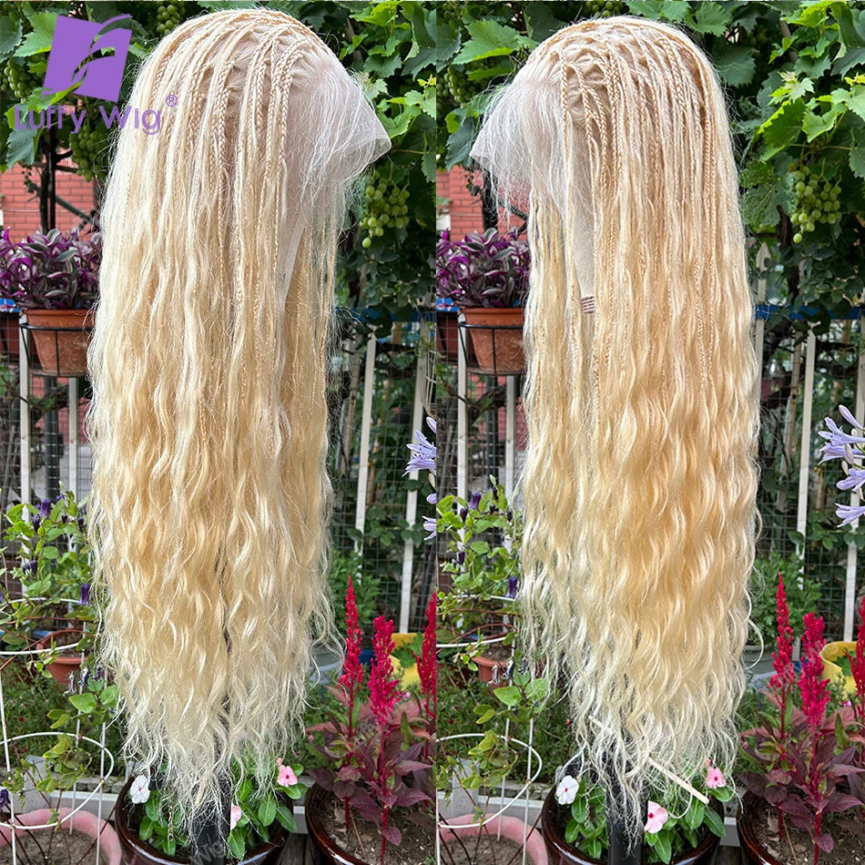 Human Hair Curly 613 Blonde Color Braided Wig