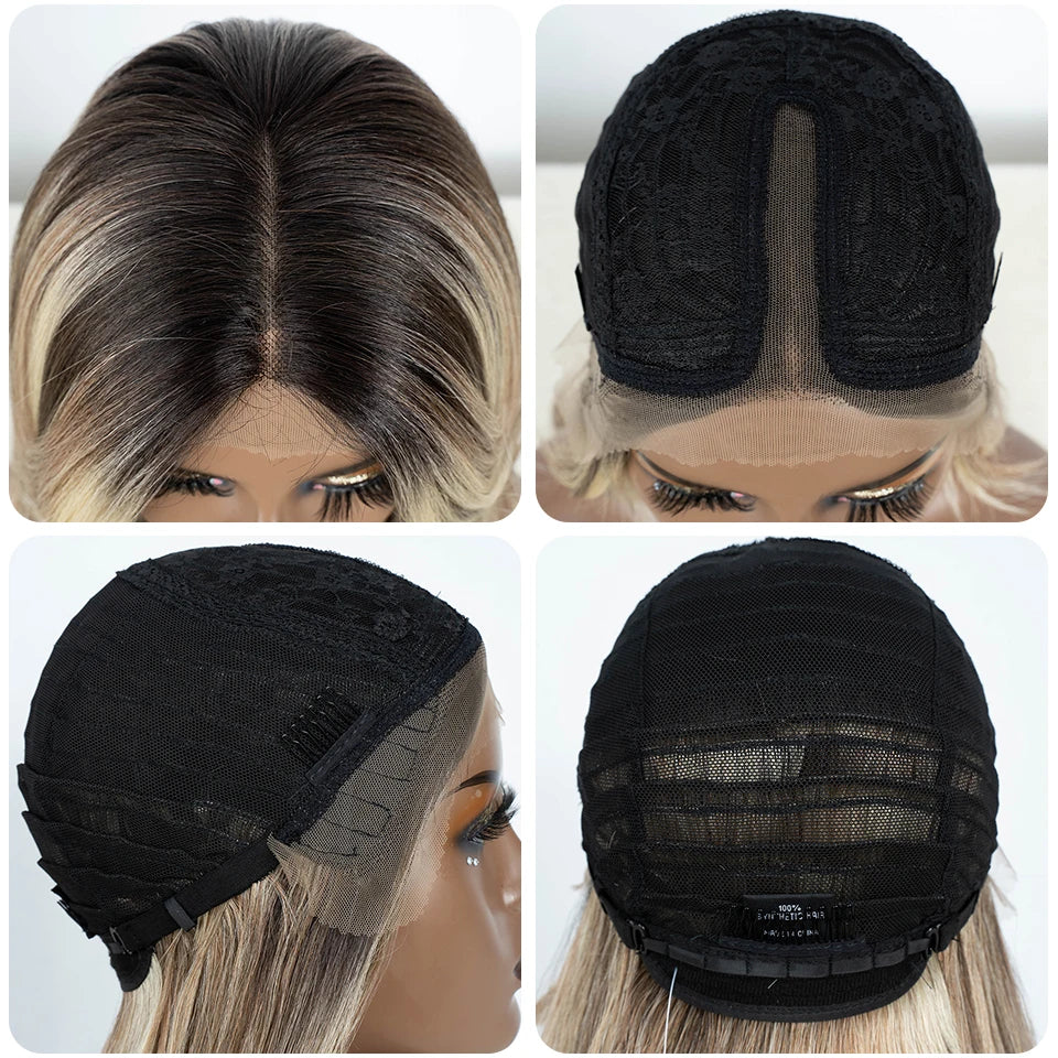 Noble Synthetic Lace Front Wig 26" Straight Ombre lace Wig  Cosplay part Wig Blonde Wigs For Women Lace Wig synthetic Lace Wig