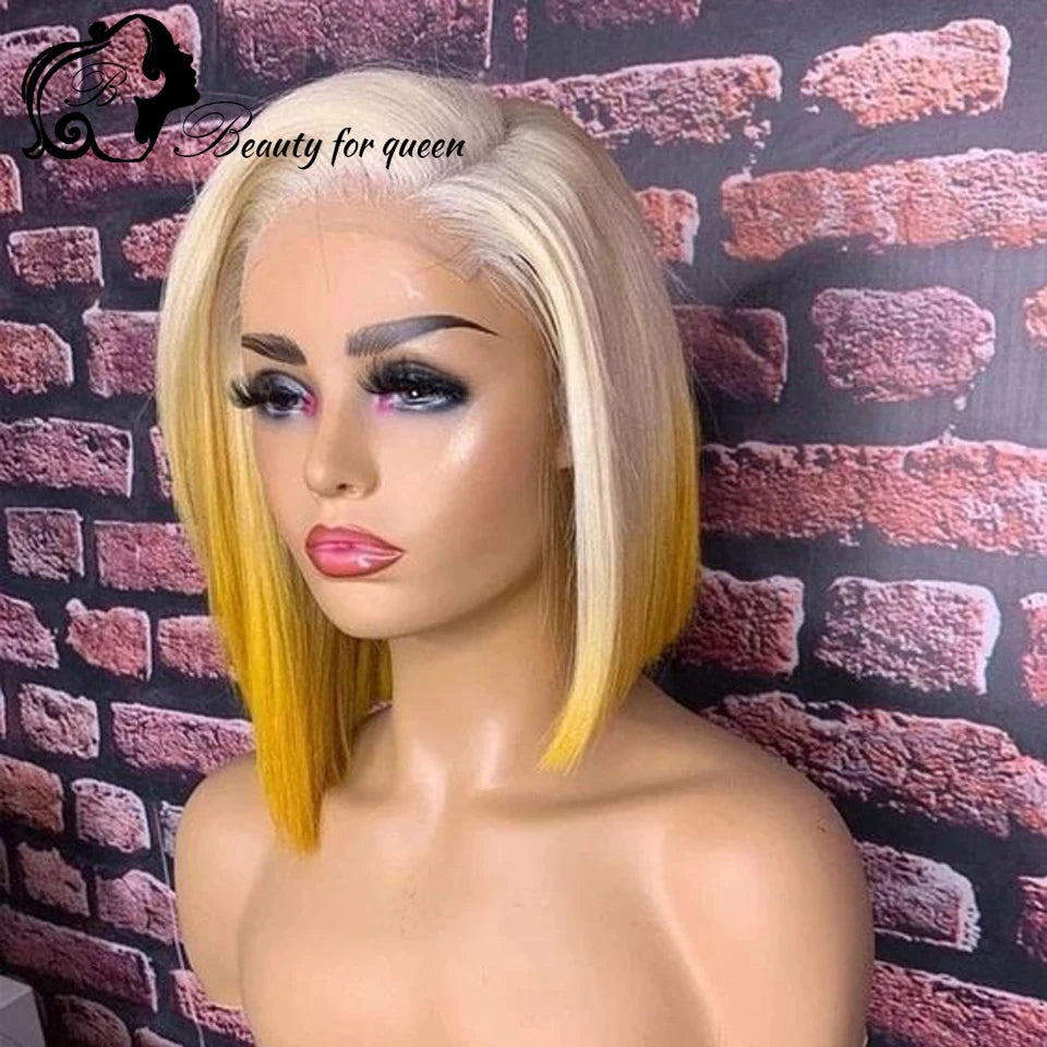 13x4 Short Bob Wig Lace Front Human Hair Wigs Grey Pink 60 Purple Blue Green Yellow Colored Straight Lace Front Wig For Women