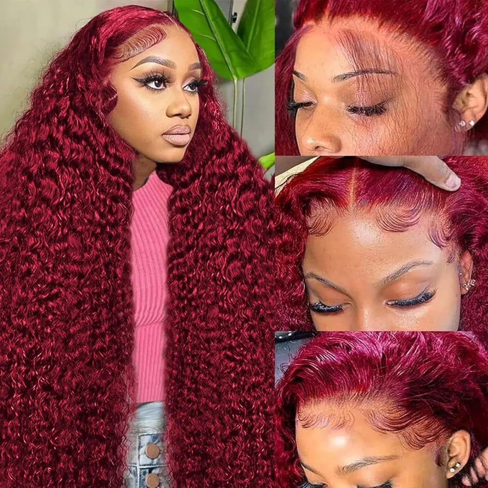 30 Inch Burgundy 99j Deep Wave Frontal Wig